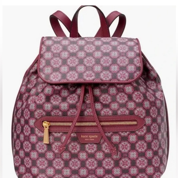 Kate Spade Monogram Flower Mia Medium Flap Backpack in Garnet Rose NWT - Picture 4 of 6